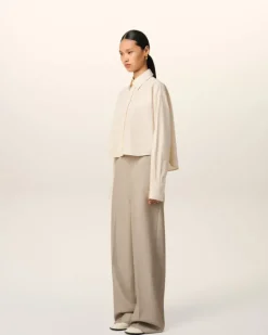 Ami Paris Beige Cotton Cropped Oversized Shirt WHITE CREAM Cheap