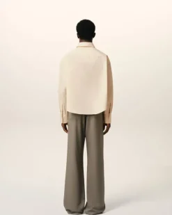 Ami Paris Beige Cotton Cropped Oversized Shirt WHITE CREAM Cheap