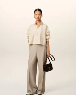Ami Paris Beige Cotton Cropped Oversized Shirt WHITE CREAM Cheap