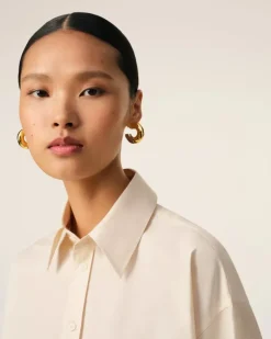 Ami Paris Beige Cotton Cropped Oversized Shirt WHITE CREAM Cheap