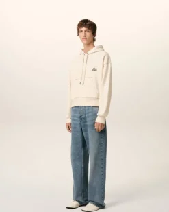 Ami Paris Beige Cotton Hoodie Ami Signature WHITE CREAM Outlet