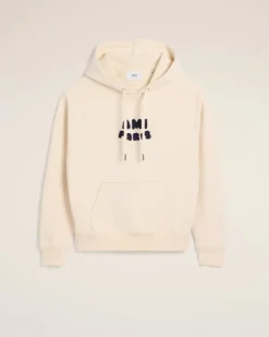 Ami Paris Beige Cotton Hoodie With Patch WHITE CREAM Best