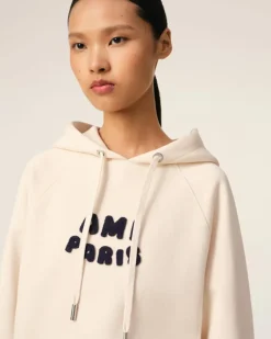Ami Paris Beige Cotton Hoodie With Patch WHITE CREAM Best