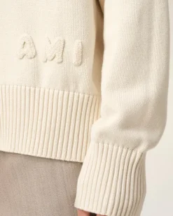 Ami Paris Beige Cotton Wool Ami Embroidered Cardigan WHITE CREAM Outlet