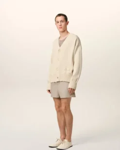 Ami Paris Beige Cotton Wool Ami Embroidered Cardigan WHITE CREAM Outlet