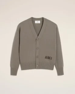 Ami Paris Beige Cotton Wool Ami Embroidered Cardigan ASH Best Sale