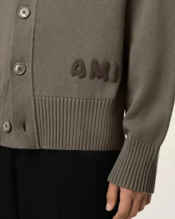 Ami Paris Beige Cotton Wool Ami Embroidered Cardigan ASH Best Sale