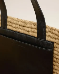 Ami Paris Beige Leather Rafia Tote Bag NATURAL Flash Sale