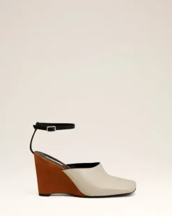 Ami Paris Beige Leather Wedge Mules CINNAMON/WHITE CREAM/BLACK Cheap