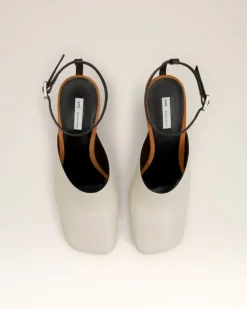 Ami Paris Beige Leather Wedge Mules CINNAMON/WHITE CREAM/BLACK Cheap
