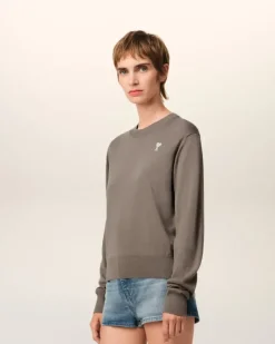 Ami Paris Beige Wool Ami de Coeur Crew Neck Sweater ASH Fashion