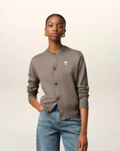 Ami Paris Beige Wool Ami de Coeur Cardigan ASH Flash Sale