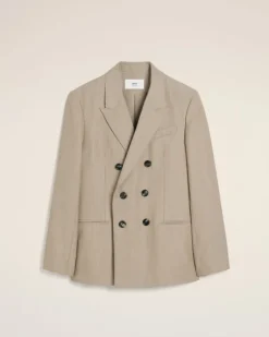 Ami Paris Beige Wool Back Slit Double Breasted Jacket GINGER Hot