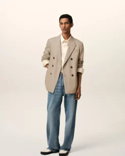 Ami Paris Beige Wool Back Slit Double Breasted Jacket GINGER Hot