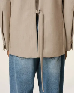 Ami Paris Beige Wool Back Slit Double Breasted Jacket GINGER Hot
