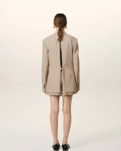 Ami Paris Beige Wool Back Slit Jacket GINGER Cheap