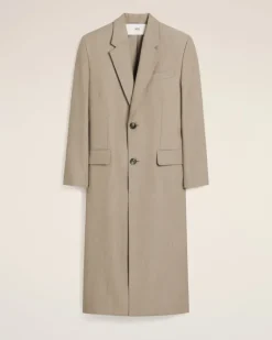 Ami Paris Beige Wool Back Slit Long Coat GINGER Best