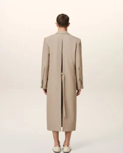 Ami Paris Beige Wool Back Slit Long Coat GINGER Best