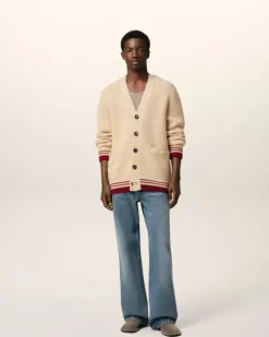 Ami Paris Beige Wool Ribbed Sweater WHITE CREAM Clearance