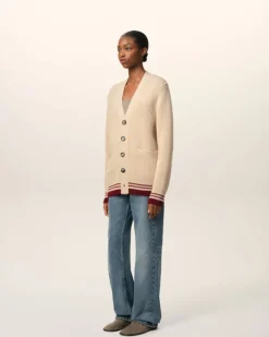 Ami Paris Beige Wool Ribbed Sweater WHITE CREAM Clearance