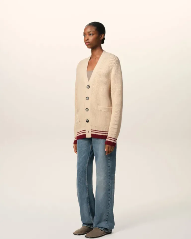 Ami Paris Beige Wool Ribbed Sweater WHITE CREAM Clearance
