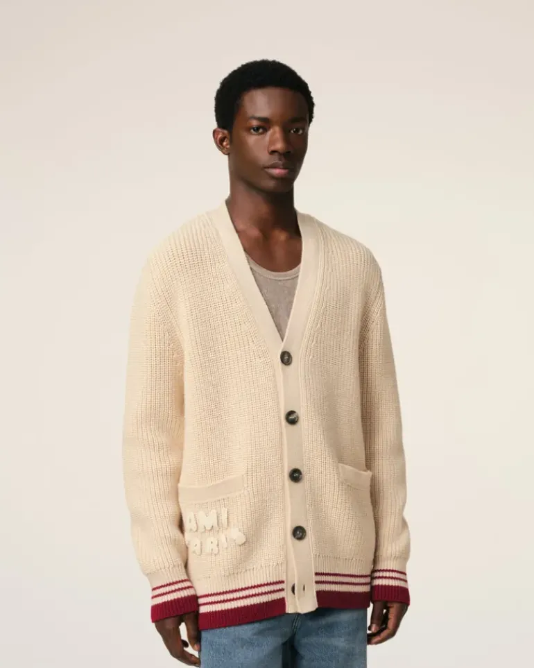 Ami Paris Beige Wool Ribbed Sweater WHITE CREAM Clearance