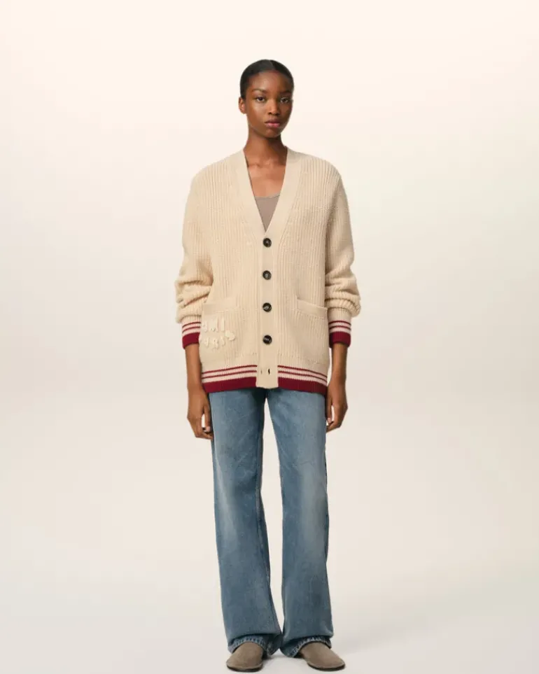 Ami Paris Beige Wool Ribbed Sweater WHITE CREAM Clearance