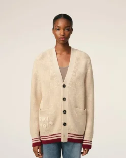 Ami Paris Beige Wool Ribbed Sweater WHITE CREAM Clearance