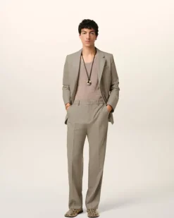 Ami Paris Beige Wool Straight Fit Trousers ASH Store