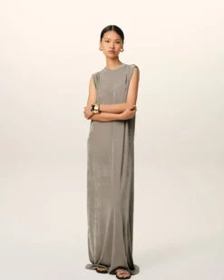Ami Paris Beige Rib Jersey Short Sleeve Long Dress ASH Online