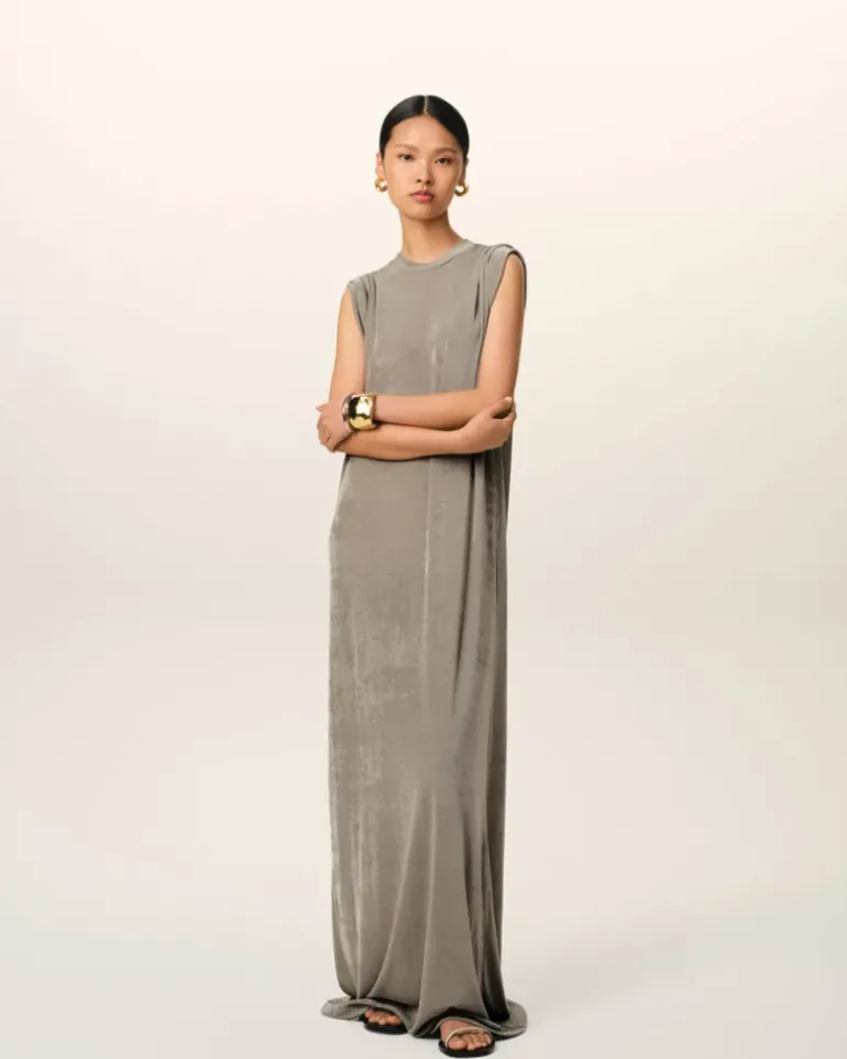 Ami Paris Beige Rib Jersey Short Sleeve Long Dress ASH Online