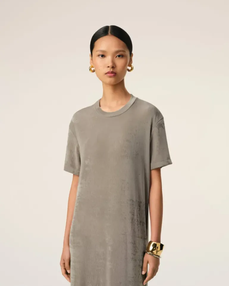 Ami Paris Beige Rib Jersey Short Sleeve Long Dress ASH Online