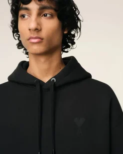 Ami Paris Cotton Ami de Coeur Hoodie BLACK Flash Sale