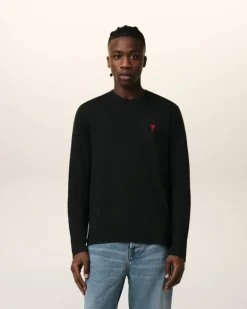 Ami Paris Cotton Ami de Coeur Long Sleeves T-Shirt BLACK Sale
