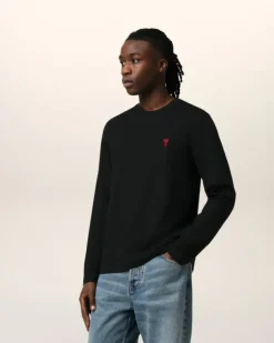 Ami Paris Cotton Ami de Coeur Long Sleeves T-Shirt BLACK Sale
