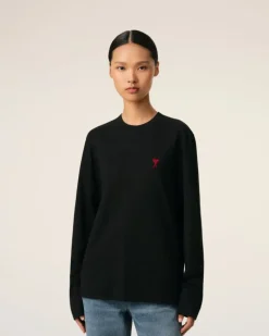 Ami Paris Cotton Ami de Coeur Long Sleeves T-Shirt BLACK Sale