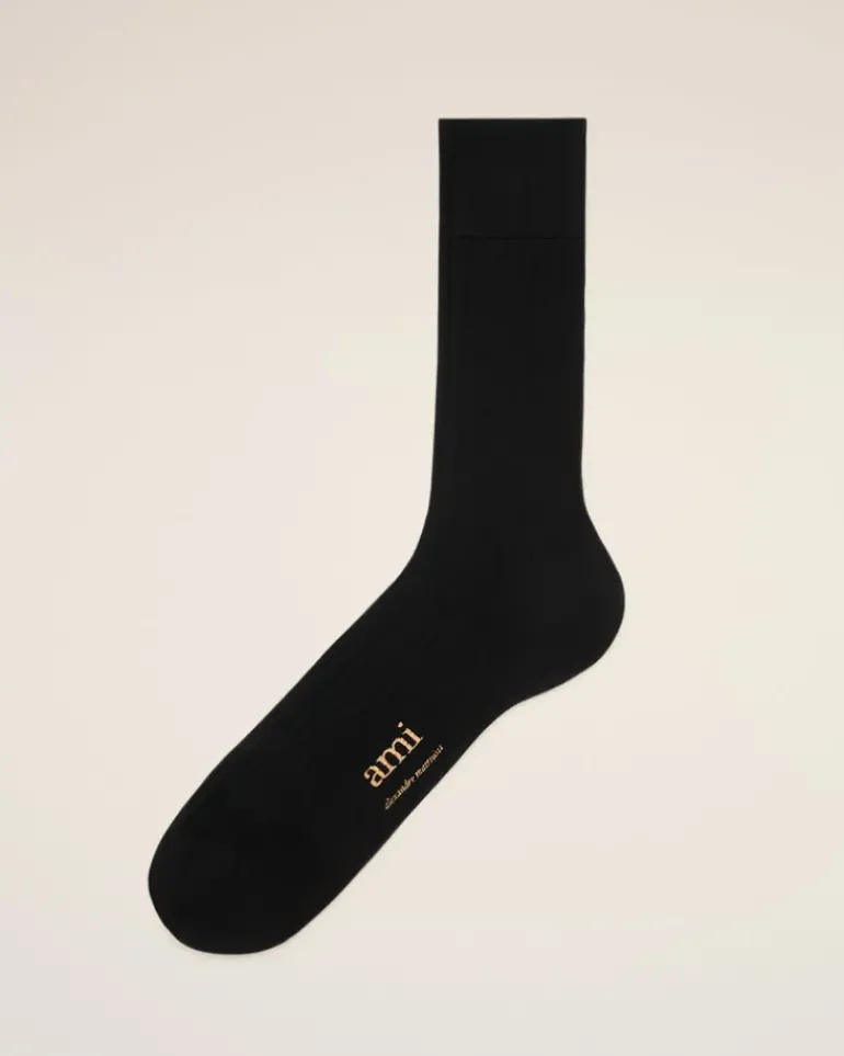 Ami Paris Black Cotton Ami de Coeur Plate Socks BLACK/GOLD Cheap