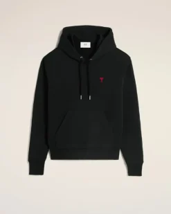 Ami Paris Cotton Ami de Coeur Hoodie BLACK Outlet