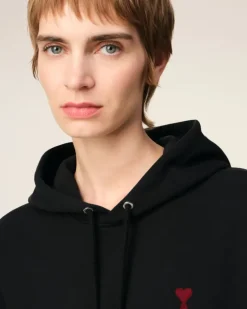 Ami Paris Cotton Ami de Coeur Hoodie BLACK Outlet