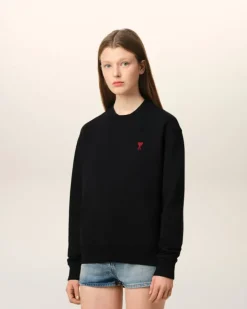 Ami Paris Cotton Ami de Coeur Sweatshirt BLACK Sale