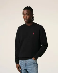 Ami Paris Cotton Ami de Coeur Sweatshirt BLACK Sale