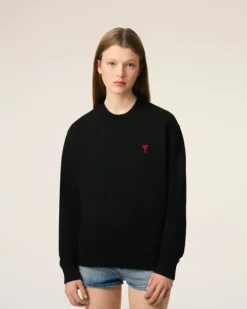 Ami Paris Cotton Ami de Coeur Sweatshirt BLACK Sale