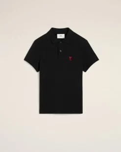 Ami Paris Cotton Ami de Coeur Polo Shirt BLACK Flash Sale