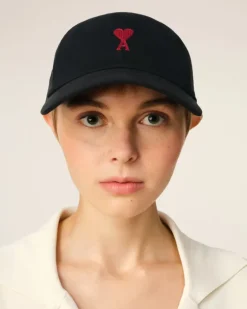 Ami Paris Cotton Ami de Coeur Embroidery Cap BLACK Hot