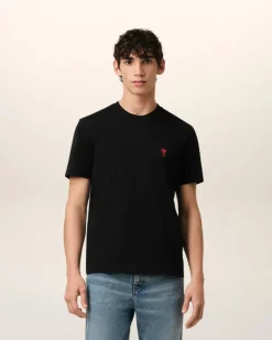 Ami Paris Cotton Ami de Coeur T-Shirt BLACK Hot