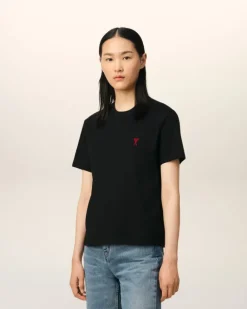 Ami Paris Cotton Ami de Coeur T-Shirt BLACK Hot