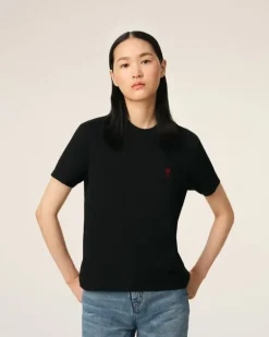 Ami Paris Cotton Ami de Coeur T-Shirt BLACK Hot
