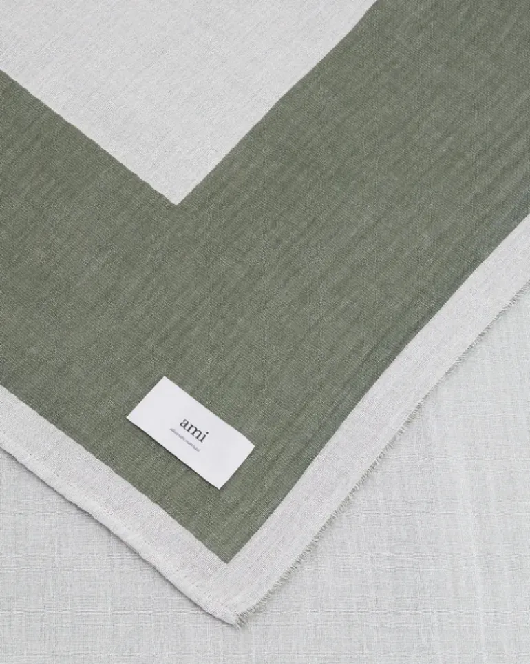 Ami Paris Black Cotton Bicolor Beach Towel WHITE CREAM/LODEN Store