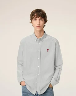 Ami Paris Black Cotton Button-Down Ami de Coeur Shirt BLACK/NATURAL WHITE Shop