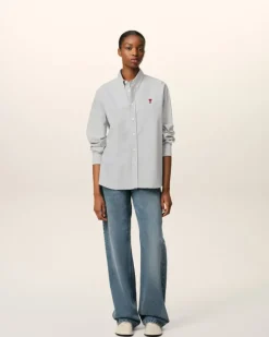Ami Paris Black Cotton Button-Down Ami de Coeur Shirt BLACK/NATURAL WHITE Shop